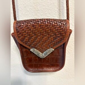 Vintage Brighton mini Crossbody brown crocodile embossed woven flap leather. PO